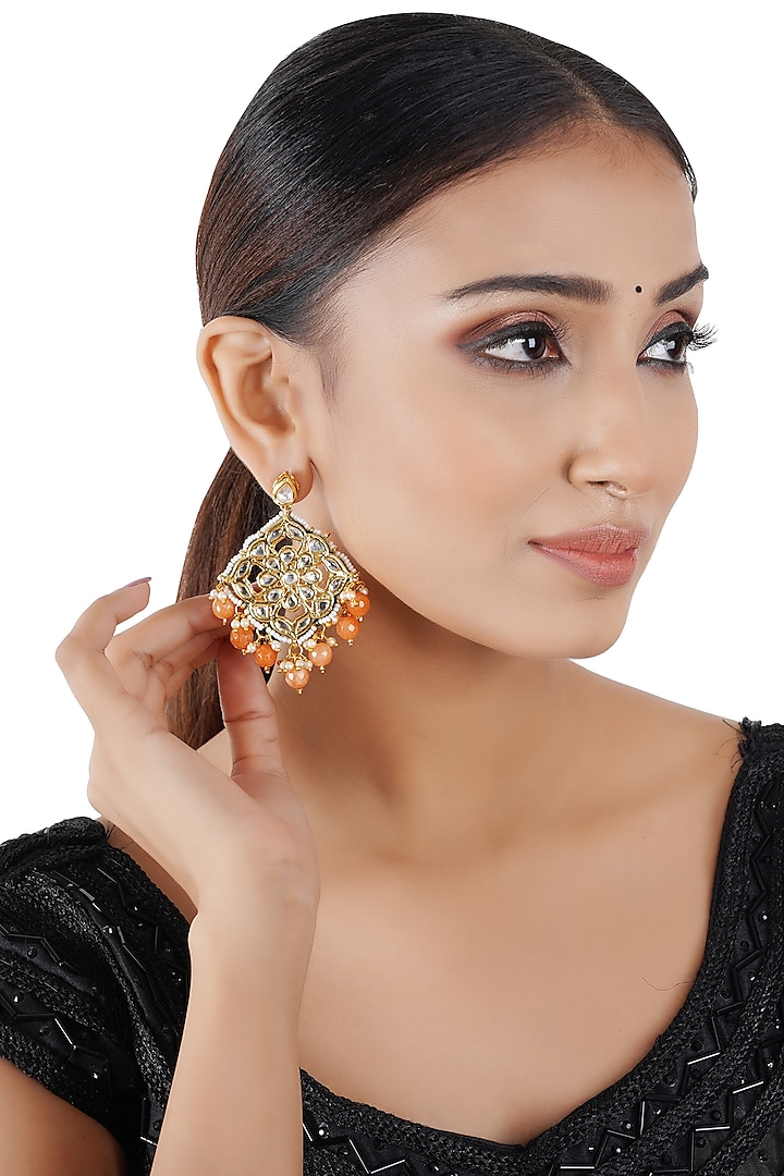 Gold Finish Dangler Earring In Mixed Metal by Chhavi's Jewels