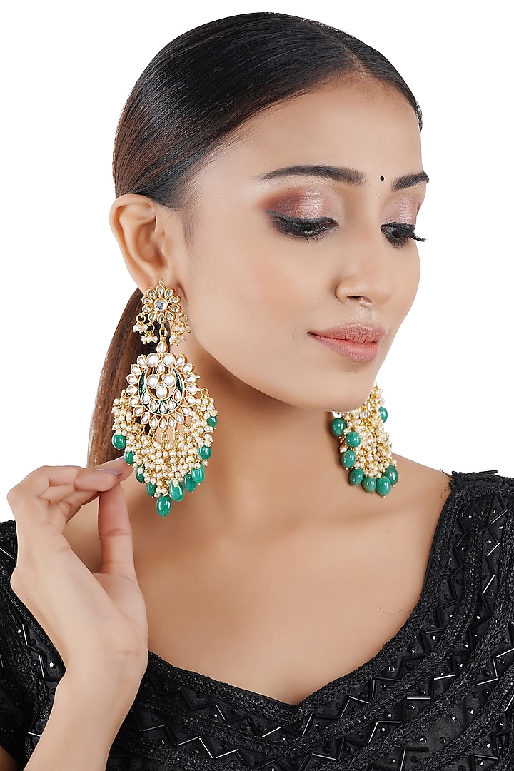 Gold Finish Chandbali Earrings With Pearls by Chhavi's Jewels