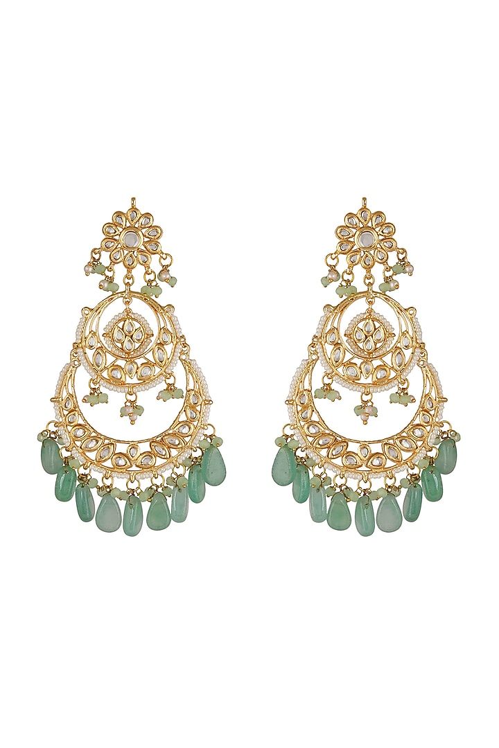 Gold Finish Chandbali Earrings With Kundan Polki by Chhavi's Jewels at Pernia's Pop Up Shop