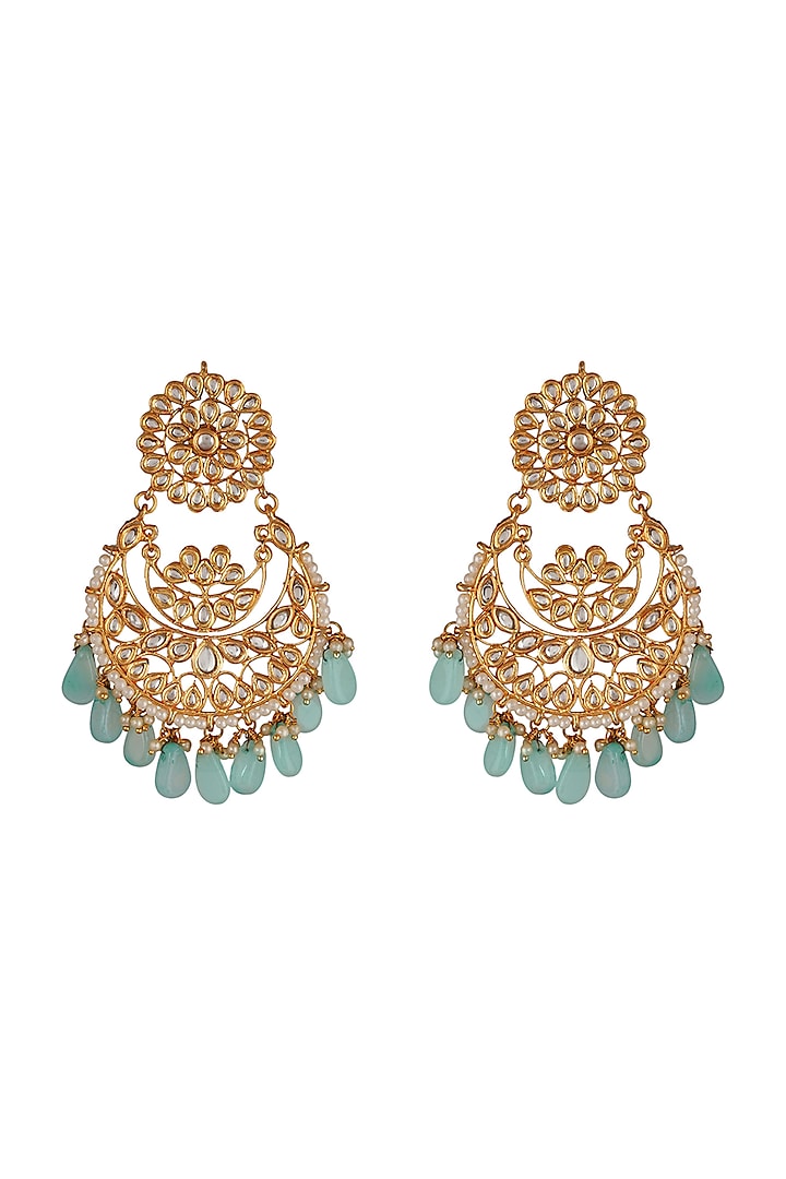 Gold Finish Dangler Chandbali Earrings With Kundan Polki by Chhavi's Jewels
