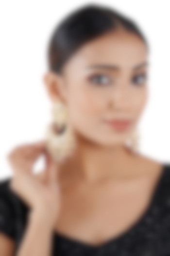 Gold Finish Kundan Polki & Pearl Chandbali Earrings by Chhavi's Jewels