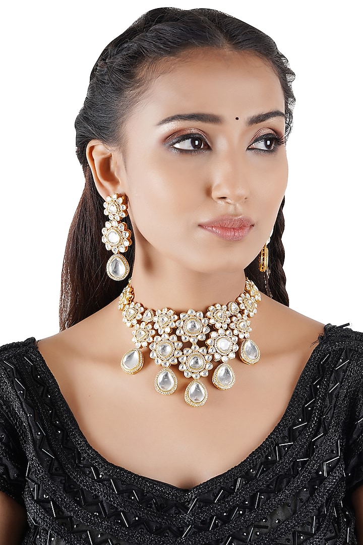 Gold Finish Necklace Set With Kundan by Chhavi's Jewels