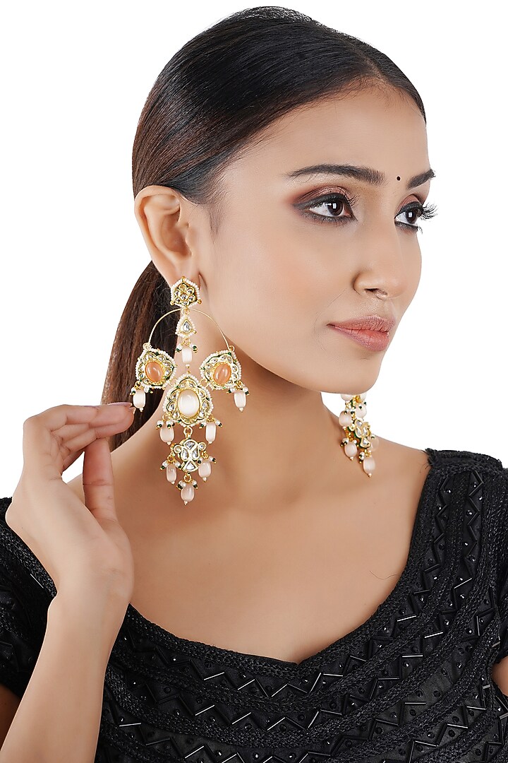 Gold Finish Pearl Hoop Earrings by Chhavi's Jewels at Pernia's Pop Up Shop