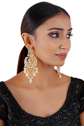 Gold Finish Chandbali Earring In Mixed Metal by Chhavi's Jewels