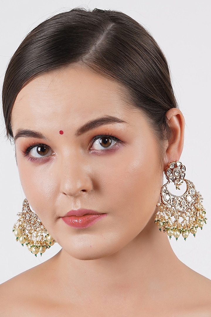 Gold Finish Kundan Polki Earrings by Chhavi's Jewels