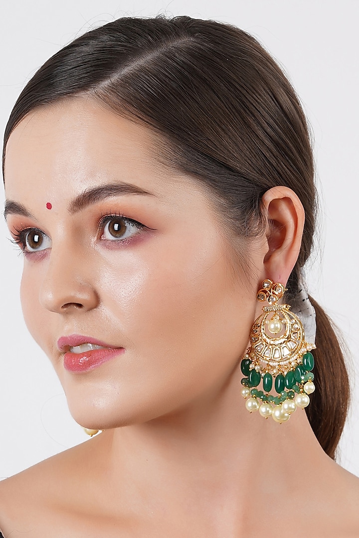 Gold Finish Kundan Chandbali Earrings by Chhavi's Jewels