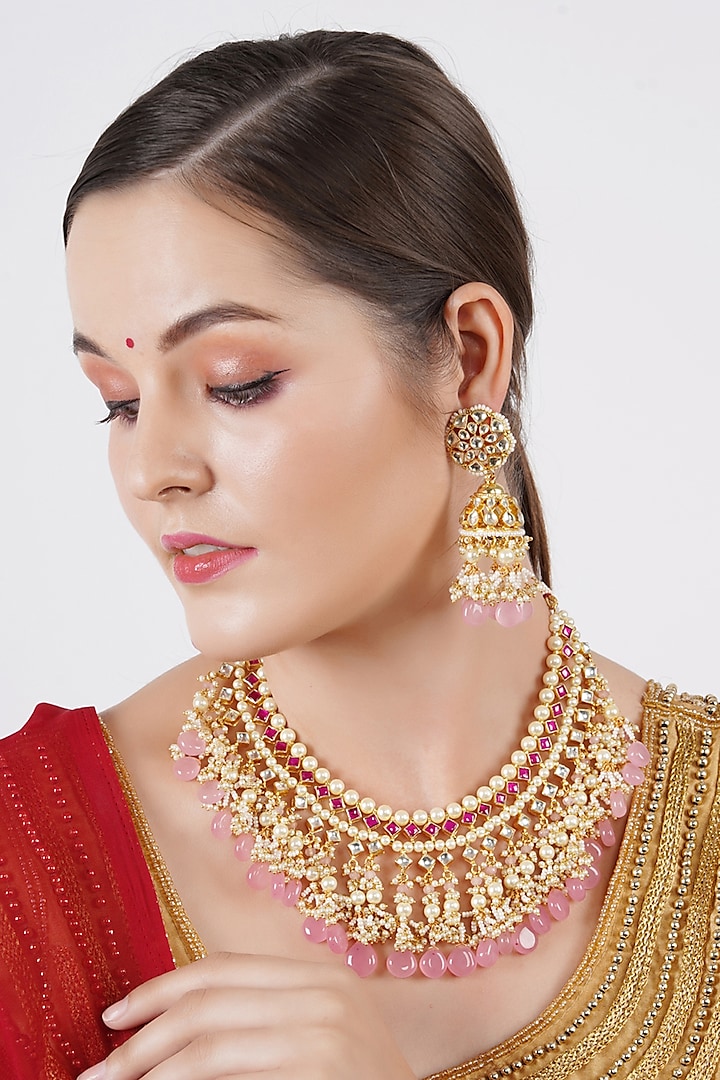 Gold Finish Mixed Metal Necklace Set by Chhavi's Jewels