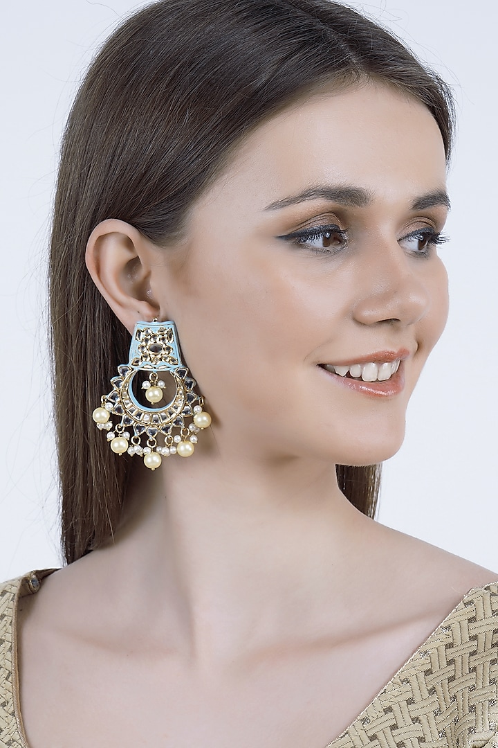 Gold Finish Dangler Earrings With Pearls by Chhavi's Jewels