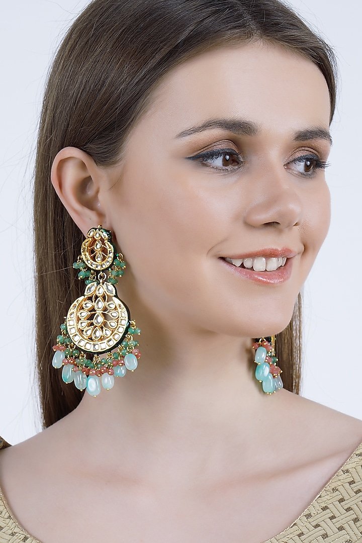 Gold Finish Onyx Chandbali Earrings by Chhavi's Jewels