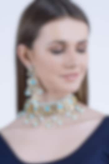 Gold Finish Feroza Choker Necklace Set by Chhavi's Jewels at Pernia's Pop Up Shop