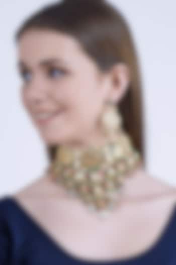 Gold Plated Onyx Choker Necklace Set by Chhavi's Jewels at Pernia's Pop Up Shop