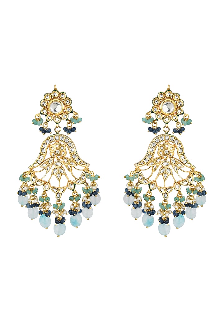 Gold Plated Aquamarine Stone Earrings by Chhavi's Jewels at Pernia's Pop Up Shop