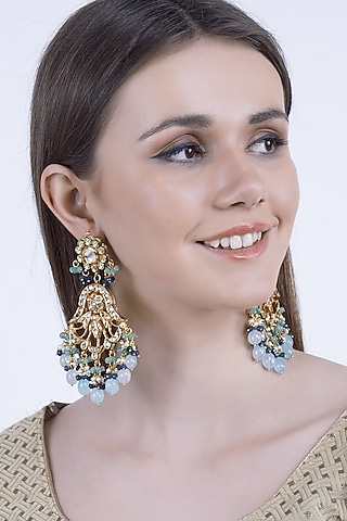 Gold Plated Aquamarine Stone Earrings by Chhavi's Jewels