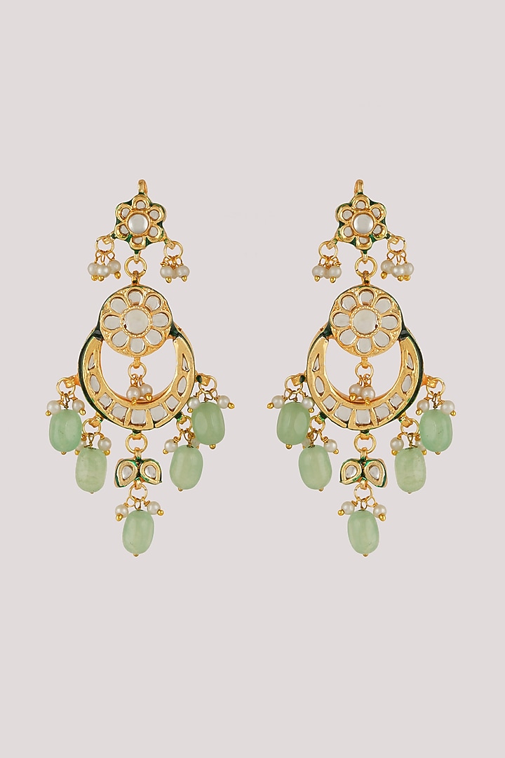 Gold Finish Kundan Polki & Green Stone Choker Necklace Set by Chhavi's Jewels at Pernia's Pop Up Shop