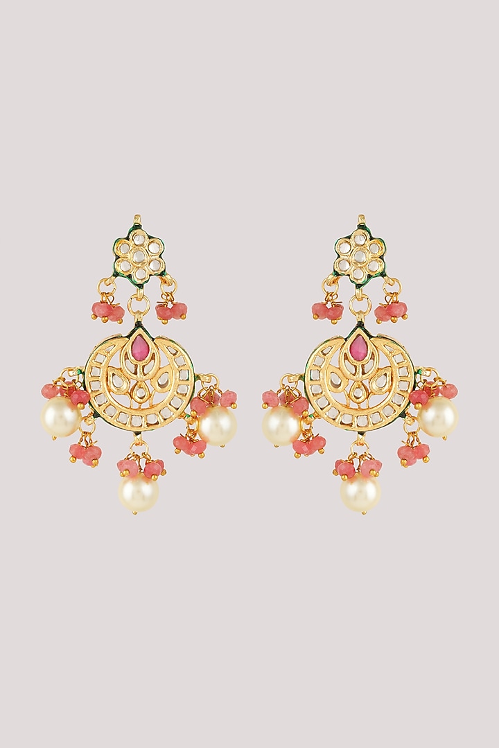 Gold Finish Kundan Polki & Pink Stone Necklace Set by Chhavi's Jewels at Pernia's Pop Up Shop