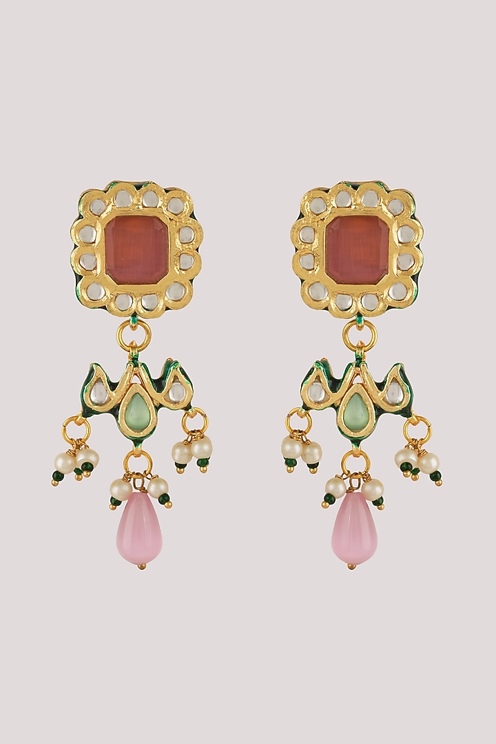 Gold Finish Kundan Polki & Pink Stone Choker Necklace Set by Chhavi's Jewels at Pernia's Pop Up Shop