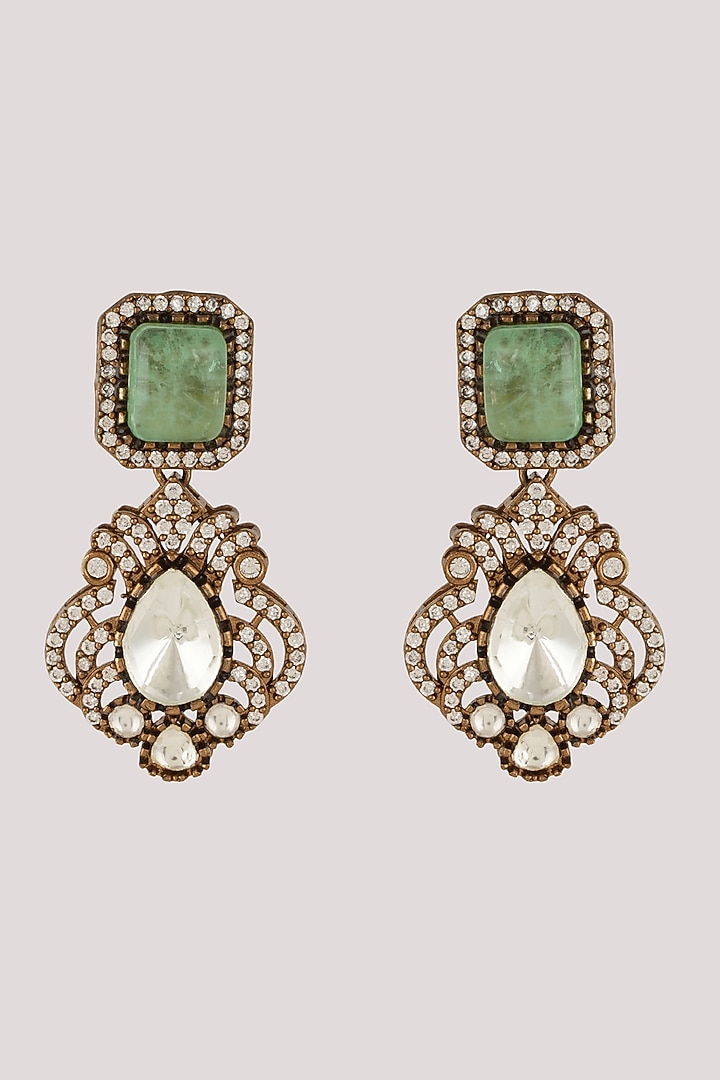 Gold Finish Kundan Polki & Green Stone Choker Necklace Set by Chhavi's Jewels at Pernia's Pop Up Shop