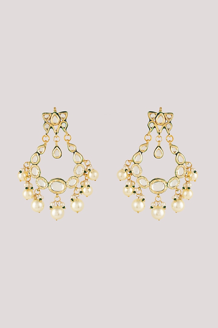 Gold Finish Kundan Polki Chandbali Earrings by Chhavi's Jewels at Pernia's Pop Up Shop