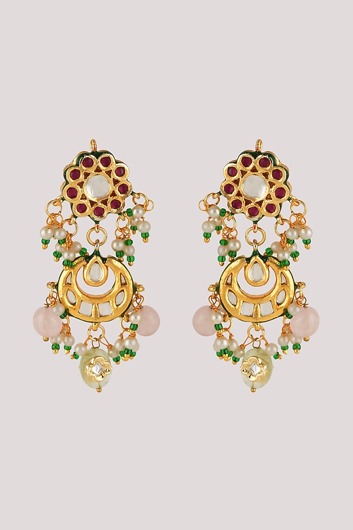 Gold Finish Kundan Polki & Multi-Colored Stone Choker Necklace Set by Chhavi's Jewels at Pernia's Pop Up Shop