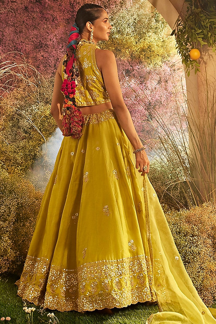 Mustard Silk Organza Hand Embroidered Wedding Lehenga Set by Charu Makkar at Pernia's Pop Up Shop