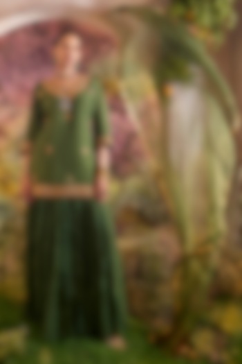 Green Soft Chanderi Skirt Set by Charu Makkar