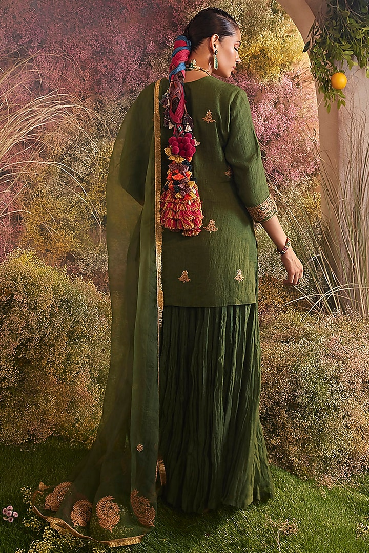 Green Soft Chanderi Skirt Set by Charu Makkar at Pernia's Pop Up Shop
