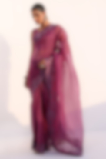 Lilac Silk Organza Resham Machine Embroidered Wedding Saree Set by Charu Makkar at Pernia's Pop Up Shop