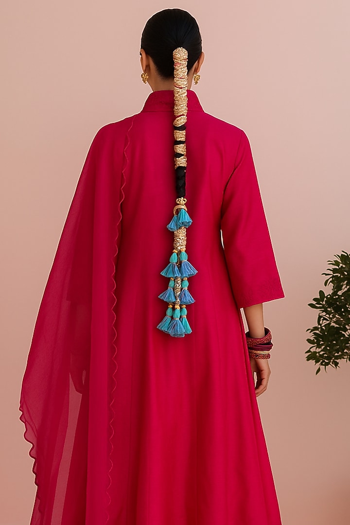 Rani Pink Silk Chanderi Machine Embroidered Party Wear Anarkali Set by Charu Makkar at Pernia's Pop Up Shop