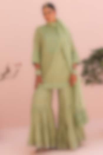 Elaichi Green Tissue Chanderi Wedding Sharara Set by Charu Makkar at Pernia's Pop Up Shop