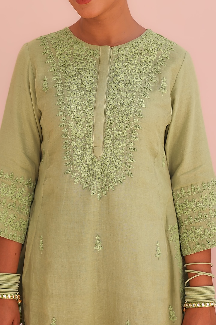 Elaichi Green Tissue Chanderi Wedding Sharara Set by Charu Makkar at Pernia's Pop Up Shop