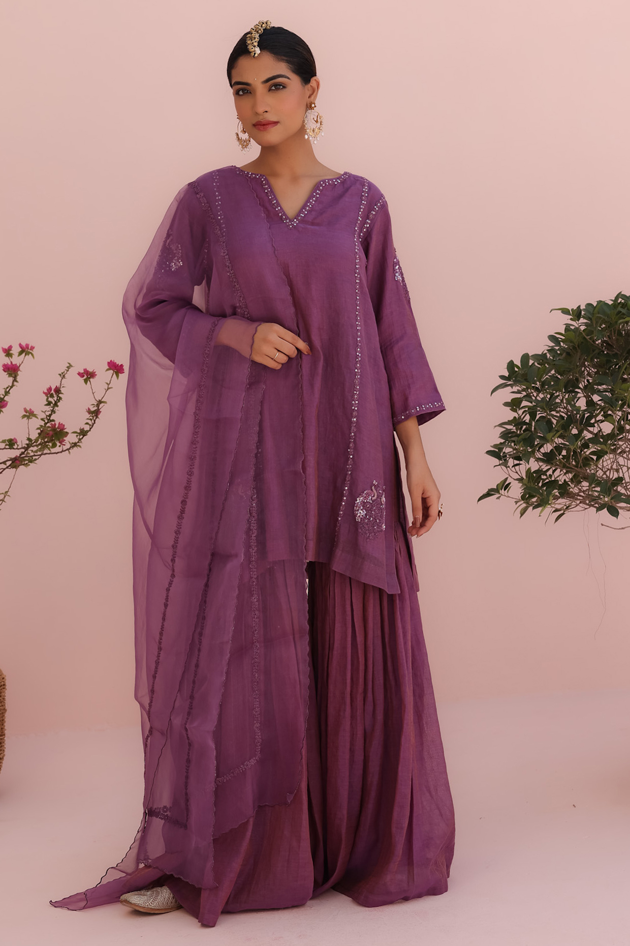 Lilac Tissue Chanderi Wedding Sharara Set by Charu Makkar at Pernia's Pop Up Shop