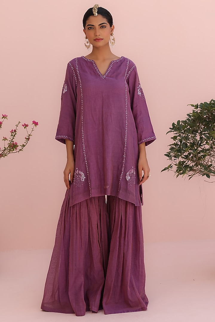 Lilac Tissue Chanderi Wedding Sharara Set by Charu Makkar at Pernia's Pop Up Shop