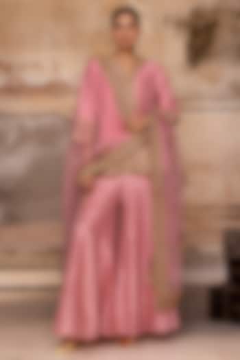 Antique Rose Pink Dori Hand Embroidered Wedding Sharara Set by Charu Makkar at Pernia's Pop Up Shop