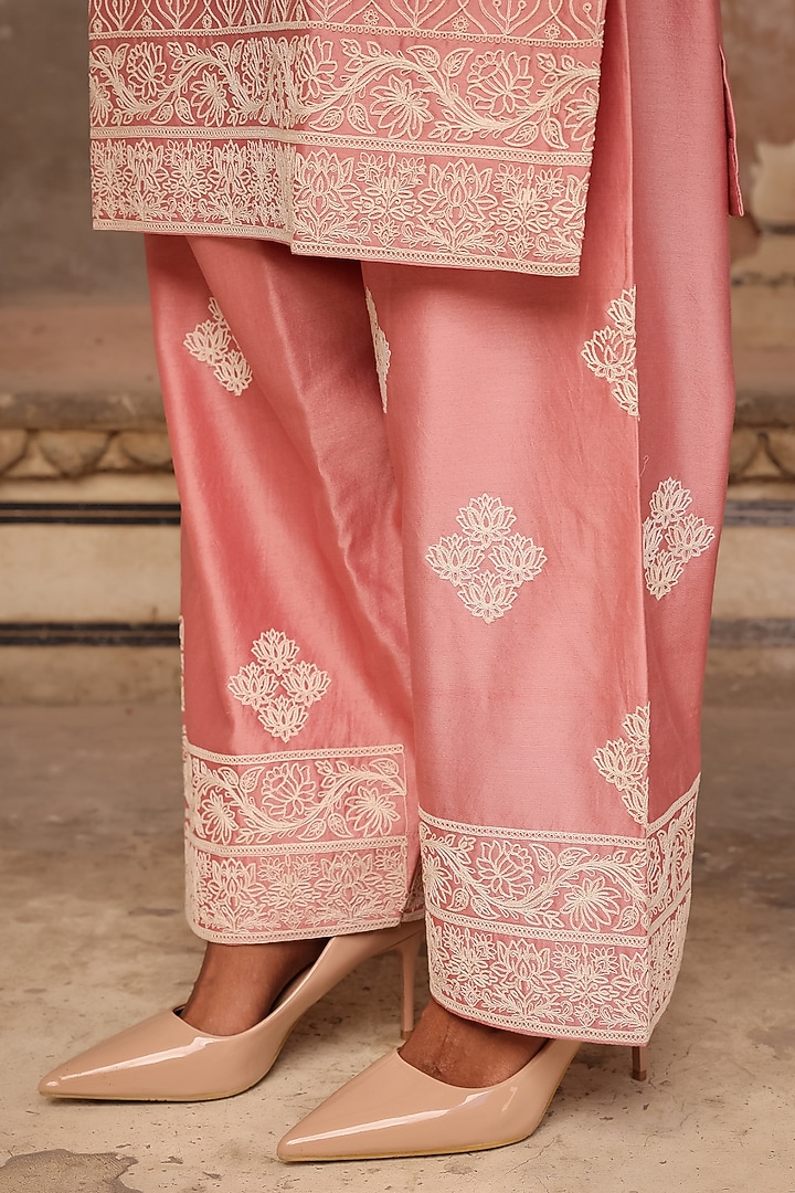 Old Rose Pink Silk Chanderi Dori Work Kurta Set by Charu Makkar at Pernia's Pop Up Shop