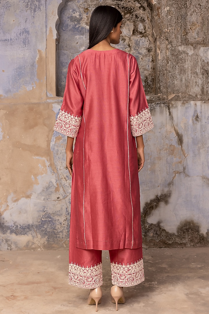 Blush Wine Pink Silk Chanderi Dori Work Kurta Set by Charu Makkar at Pernia's Pop Up Shop