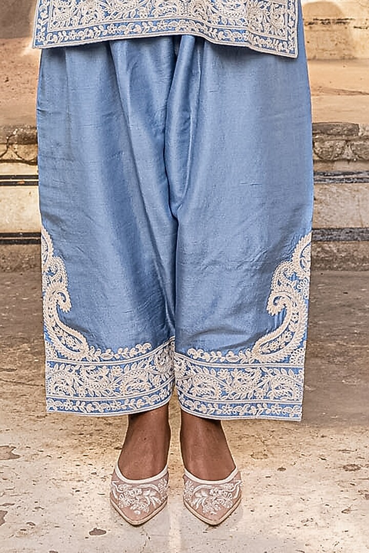 Azure Blue Pure Dupion Silk Dori Work Kurta Set by Charu Makkar at Pernia's Pop Up Shop