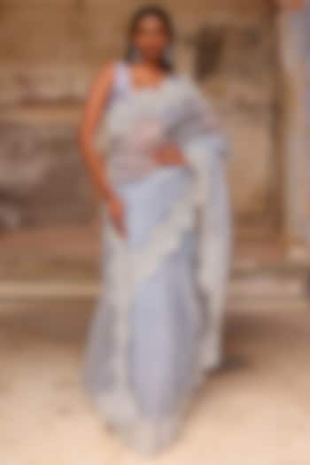 Ice Blue Organza Dori Work Wedding Saree Set by Charu Makkar at Pernia's Pop Up Shop