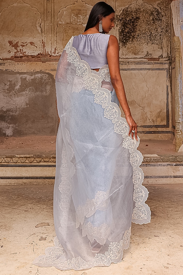 Ice Blue Organza Dori Work Wedding Saree Set by Charu Makkar at Pernia's Pop Up Shop