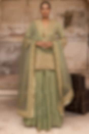Sage Green Mul Chanderi Dori Hand Work Gharara Set by Charu Makkar at Pernia's Pop Up Shop