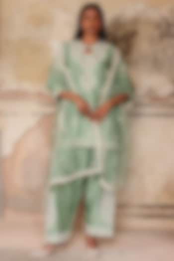 Sage Green Pure Dupion Silk Dori Work Kurta Set by Charu Makkar at Pernia's Pop Up Shop