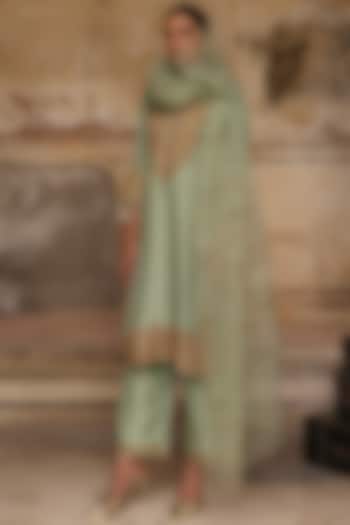 Sage Green Habutai Silk Dori Work Kurta Set by Charu Makkar at Pernia's Pop Up Shop