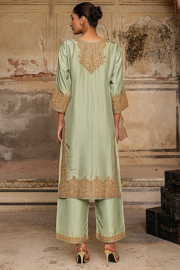 Sage Green Habutai Silk Dori Work Kurta Set by Charu Makkar at Pernia's Pop Up Shop