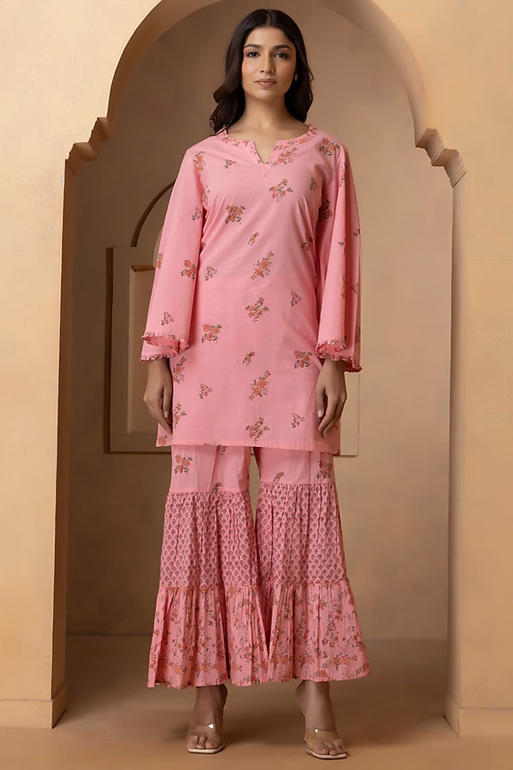 Hot Pink Cotton Gharara Set  by Charu Makkar at Pernia's Pop Up Shop