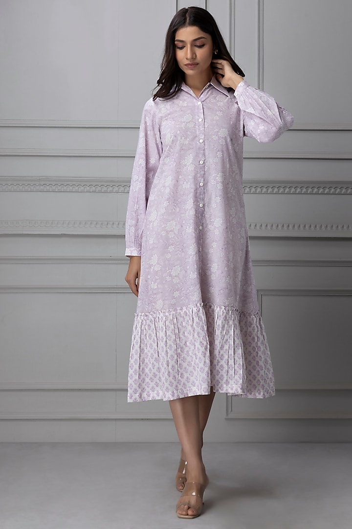 Lilac Cotton Tiered Dress by Charu Makkar