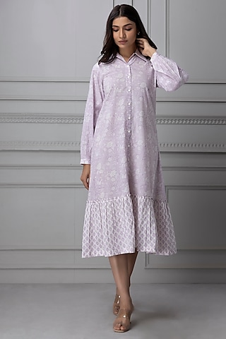 Lilac Cotton Tiered Dress by Charu Makkar