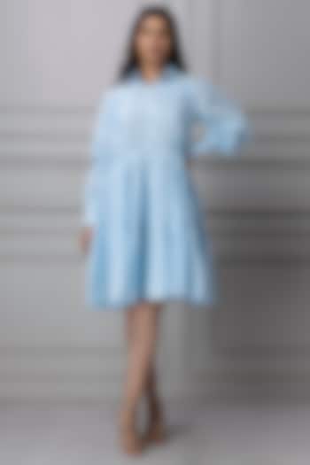 Light Blue Cotton Striped Dress by Charu Makkar