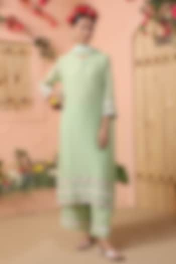 Pista Green Mul Chanderi Kurta Set by Charu Makkar