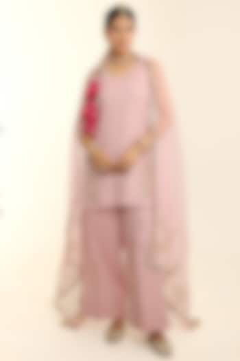 Blush Pink Tissue Chanderi Hand Embroidered Short Kurta Set by Charu Makkar at Pernia's Pop Up Shop