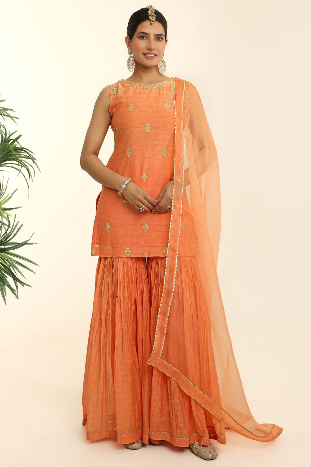 Orange Mul Chanderi Gharara Set by Charu Makkar at Pernia's Pop Up Shop