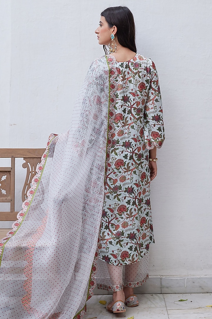 Blue Modal Satin Printed Kurta Set by Charu Makkar at Pernia's Pop Up Shop